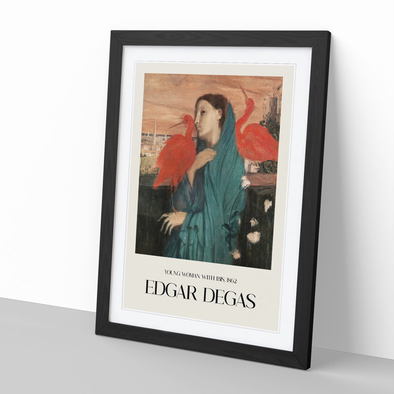 Young Woman with Ibis Birds by Edgar Degas - Picture Frame Painting, Black Framed, 36cm H x 27cm W x 2cm D