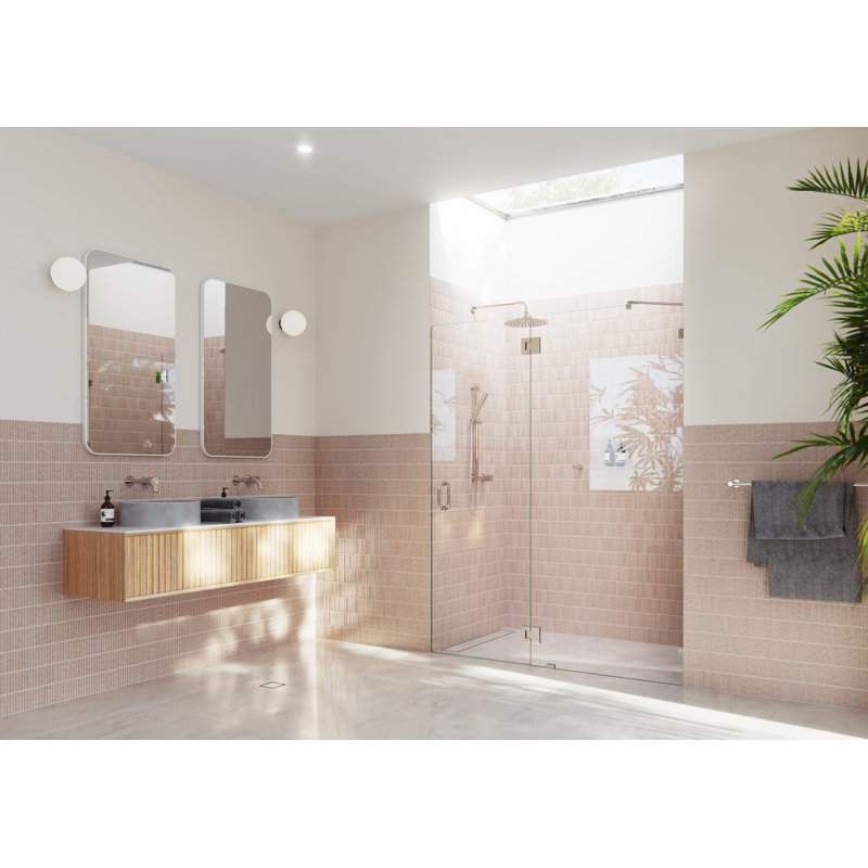Halo 62.75 in. x 78 in. Frameless Glass Hinge Shower Door, Polished Nickel