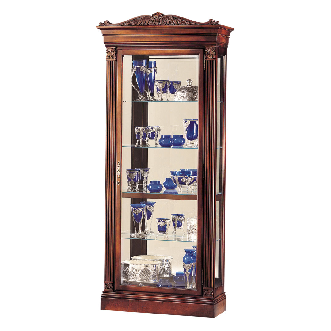 Embassy Curio Display Cabinet, Embassy Cherry Finish, Fluted Columns, Detailed Pediment, Locking Door Darby Home Co