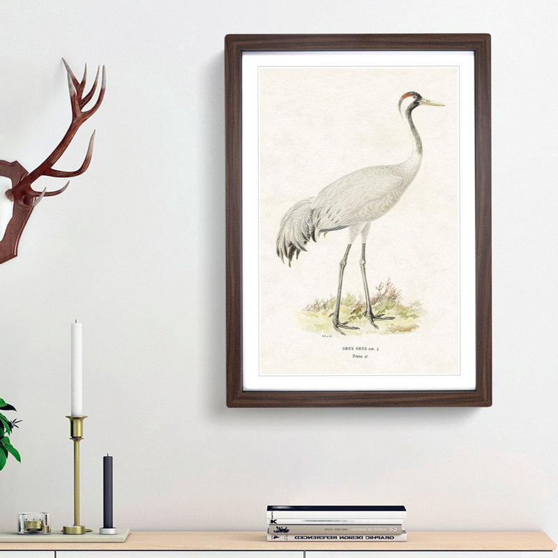 Common Crane by Von Wright - Picture Frame Painting Print, 65cm H x 48cm W x 2cm D, Walnut Framed