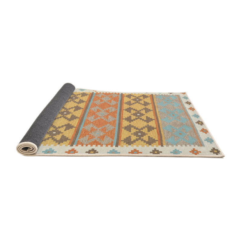 Tapis contemporain bleu ciel / jaune, Rond 3 pi