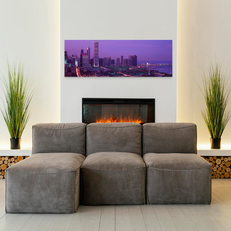 «Evening Chicago Il Usa», art contemporain abstrait urbain, H 16 po x l 48 po