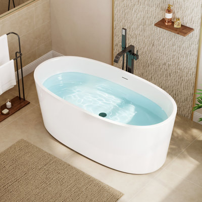 59 in. x 29.9 in. Freestanding Acrylic Soaking Bathtub in White/Matte Black