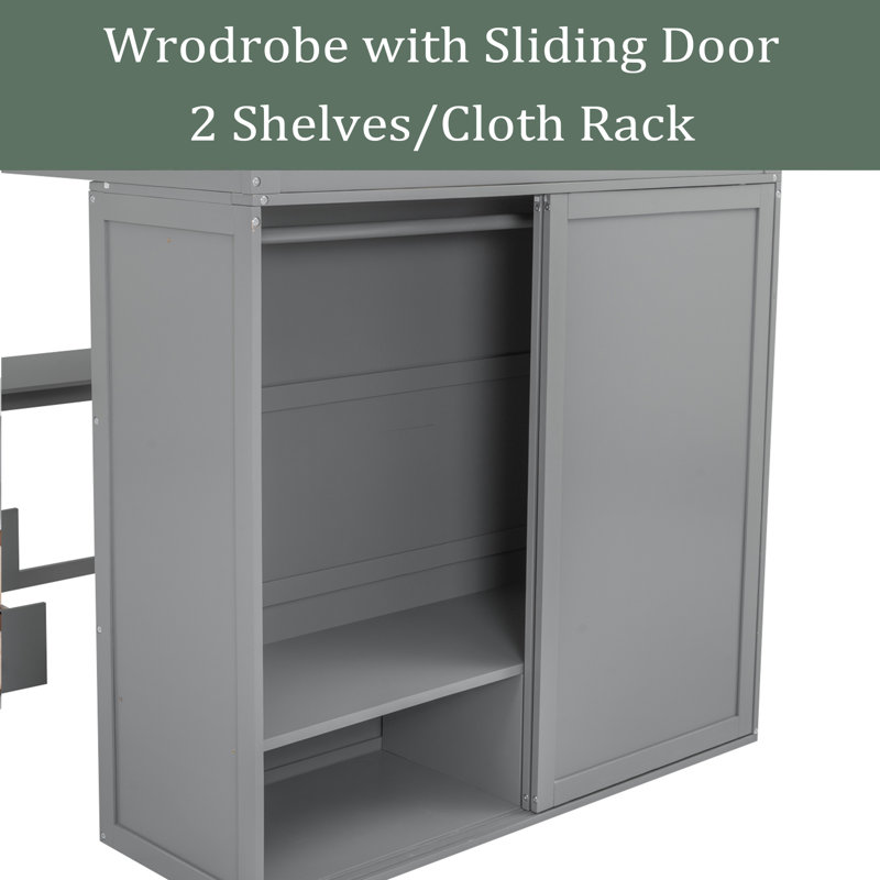 Glendoris Kids Loft Bed with Drawers, Full, Gray