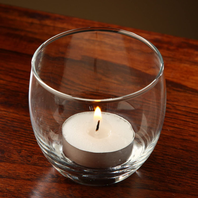 Paquet de 12 porte-bougies chauffe-plat en verre transparent de 2,5 po de diamètre Hosley, style Roly Poly, pour mariages, cadeaux, reiki, spa, événements, décor élégant et durable