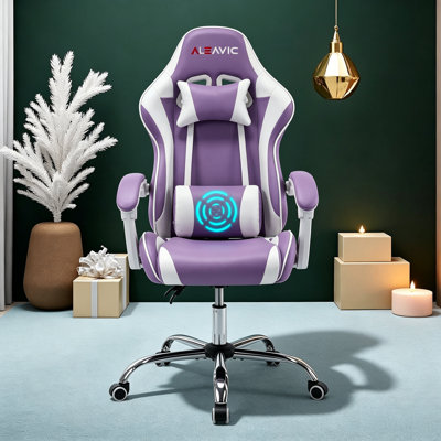 Ergonomic Gaming Chair With Lumbar Support - High Back Reclining Computer Chair For Adults, Soft Double Padded Office Chair With Adjustable Headrest & Height, Black/Blue - Office & Gaming Desk Chair