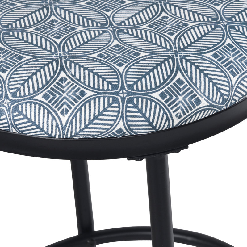 Ebern Designs Upholstered Metal Barstool, Blue Indigo Print