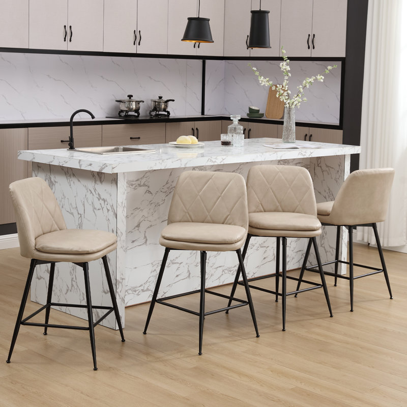 Ensemble de 4 tabourets de bar pivotants à 360 ° avec dossier et repose-pieds, tabourets de cuisine en polyuréthane pour îlot de cuisine, capacité de 330 lb, assemblage facile