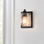 Luminaire de salle de bain à intensité variable à 2 lumières de style moderne 16 pouces avec verre ensemencé et contre-plaque grain de bois Modern Farmhouse-176119489-179862210