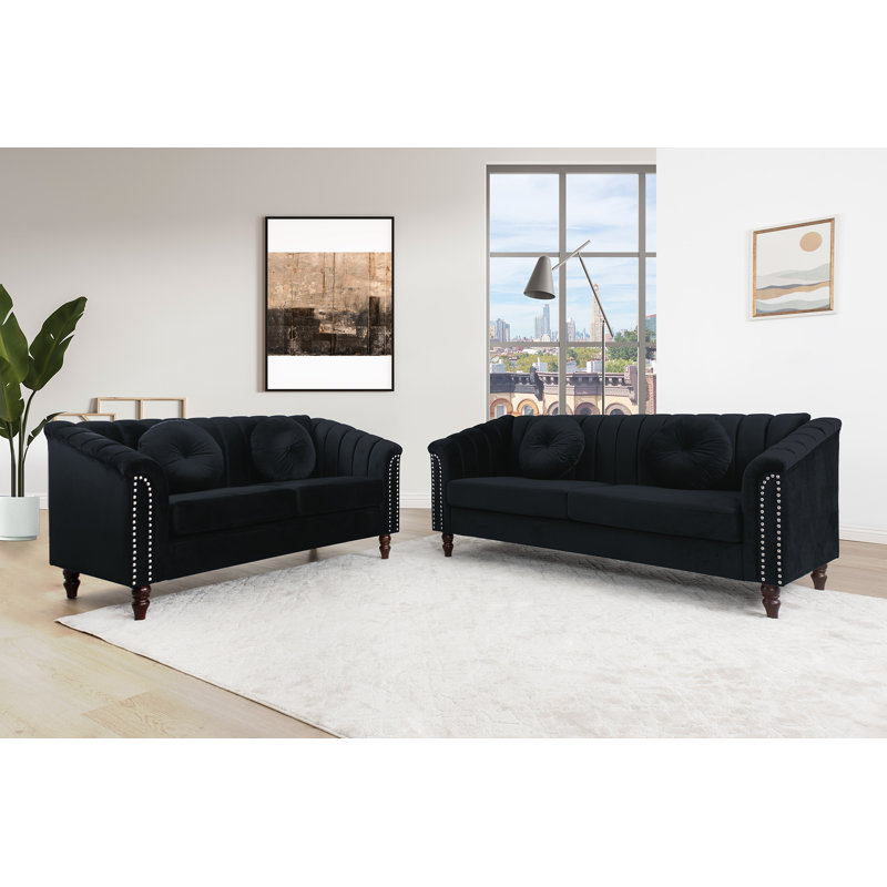 Atlasburg 2 Piece Microfiber Living Room Set, Black