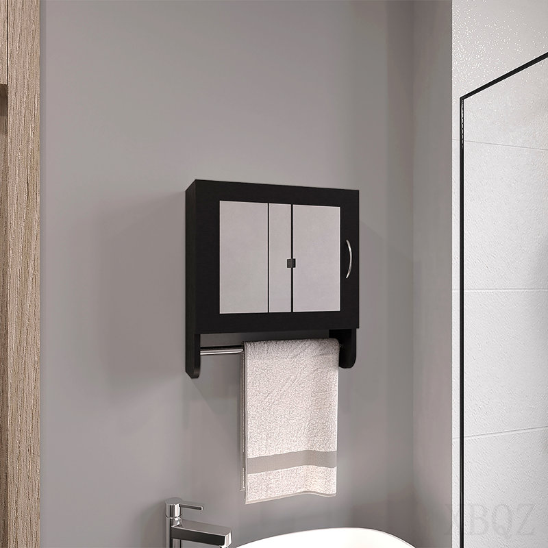 19.7" H X 17.7" W Mirror Medicine Cabinet With Towel Rack White, One Door With Two Interior Shelves For Bathroom, Kitchen Black