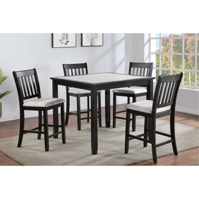 Table de bout moderne de 5 pièces avec table carrée et chaises rembourrées de couleur bicolore pour la salle à manger au fini brun foncé