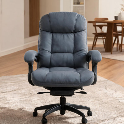 Fauteuil de bureau massant réglable avec chauffage lombaire et repose-pieds en microfibre grise