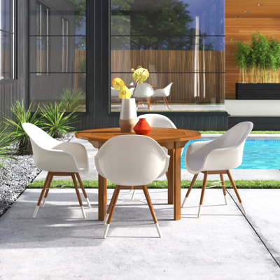 Anautica 4 - Person Wood Patio Dining Set with Round Table