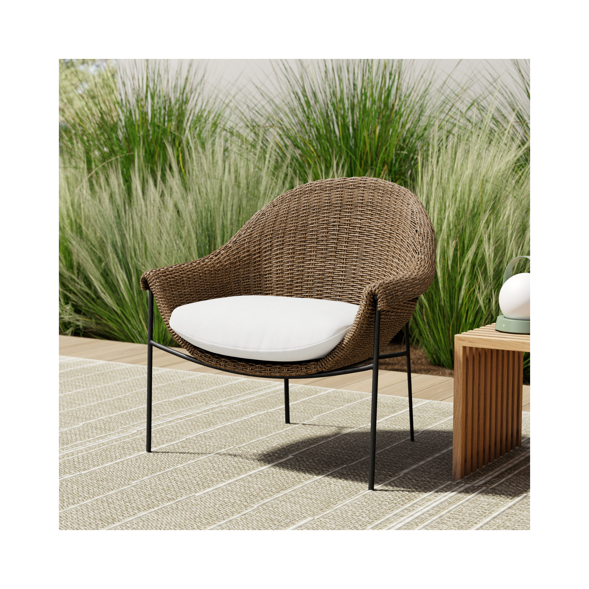 Melina Outdoor Chair-Faux Black Hyacinth, Arashi Salt