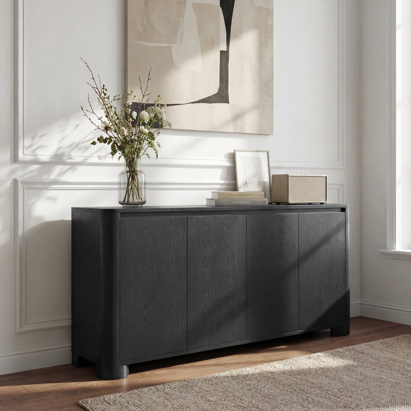 Buffet de rangement à 4 portes Hythe avec tablettes réglables et charnières silencieuses, Noir
