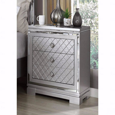 1Pc Bedroom Nightstand Bedside Nightstand Table With Hidden Jewellery Drawer Chrome Square Knob Usb Charger