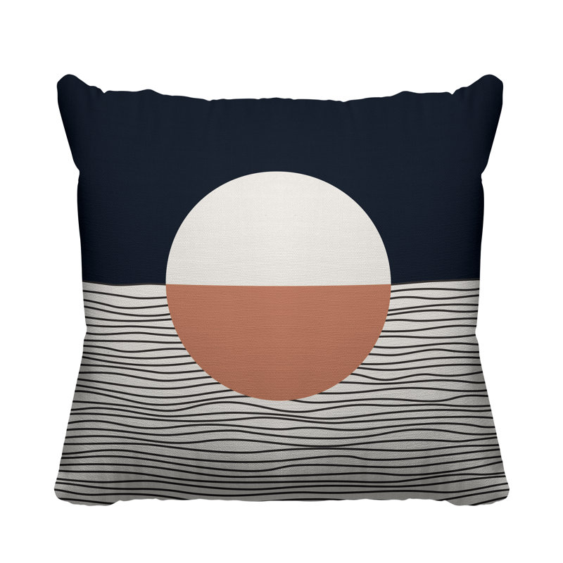 Coussin décoratif intérieur / extérieur Carmy, 19 po x 19 po, Saumon / beige / bleu marine, Carré