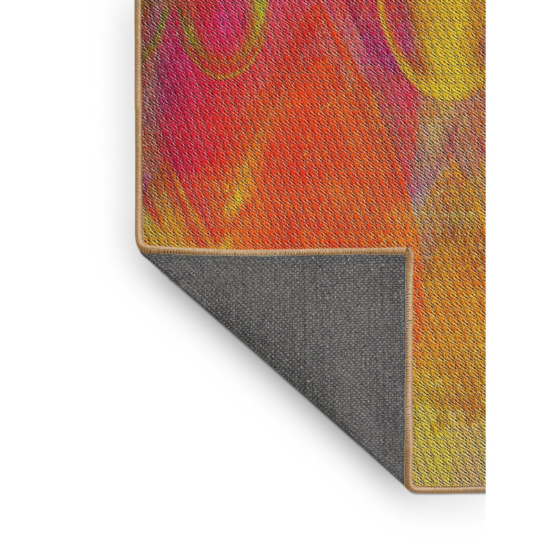 Tapis orange/vert à motifs, Rectangle 6 pi x 9 pi