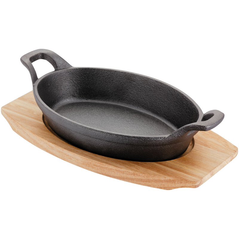 Judge, Sizzle & Serve - Cast Iron Gratin Dish on Server Board