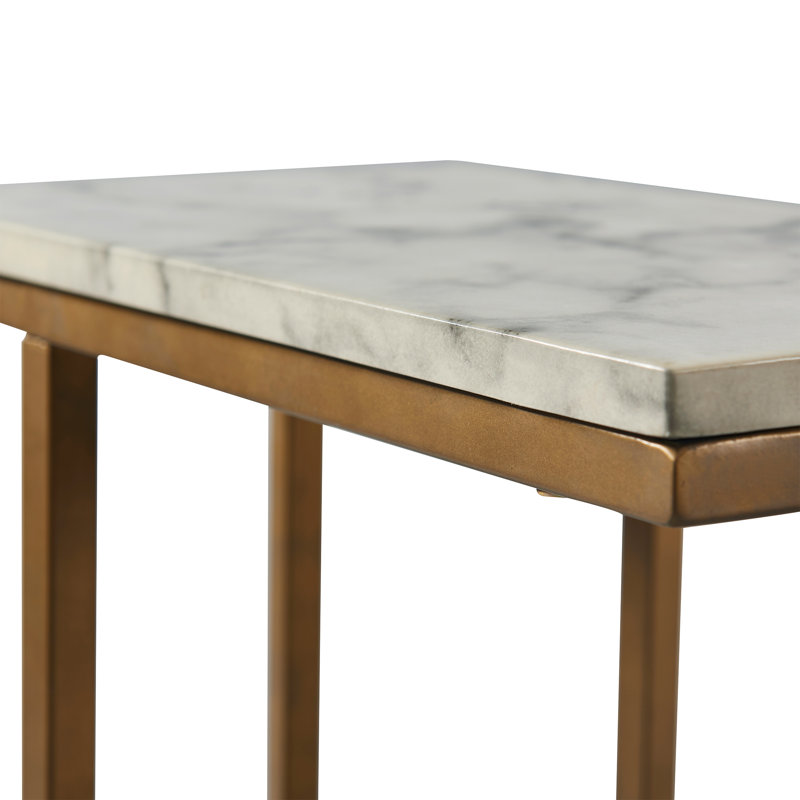 Modern Faux Marble and Brass C-Shaped Side Table