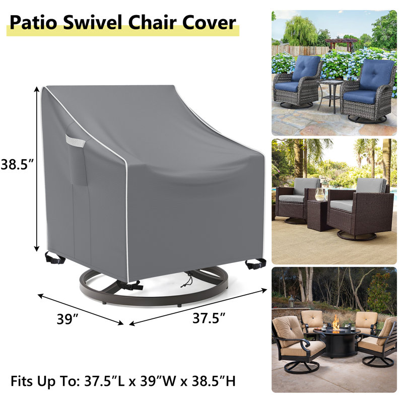 Waterproof Outdoor Swivel Lounge Chair Covers 2 Pack, Gray, 38.5" H x 37.5" W x 39" D