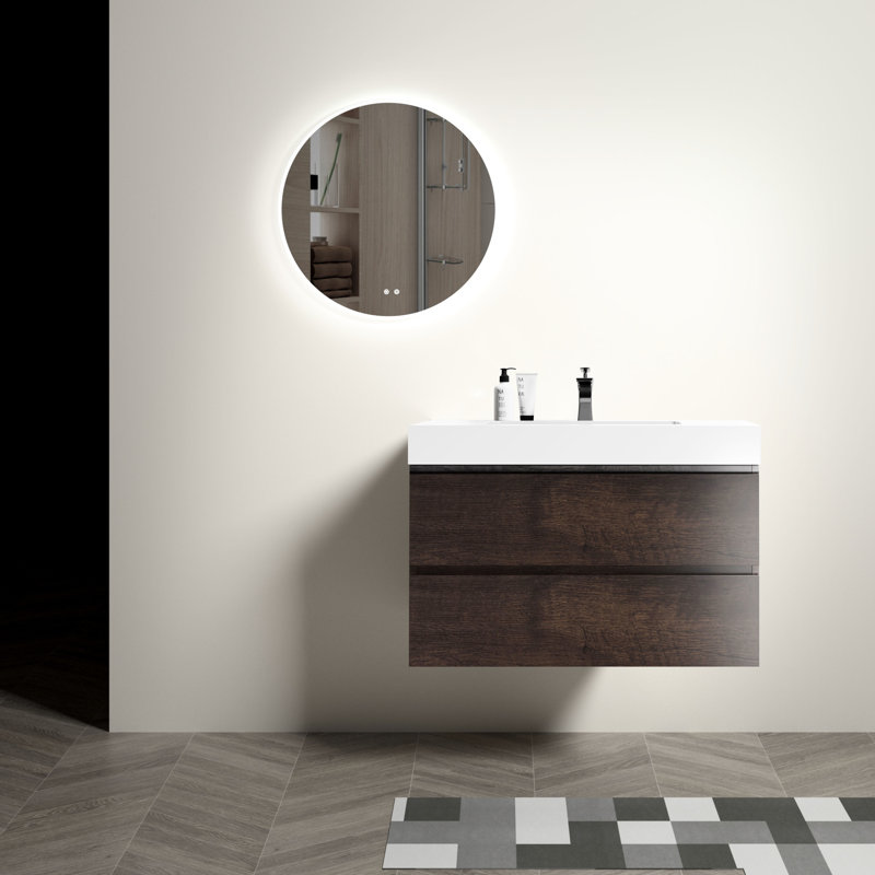 Lavabo de salle de bain 36 po en noyer - évier, rangement maximal, lisse, poignée, évier contemporain de style moderne, Noyer
