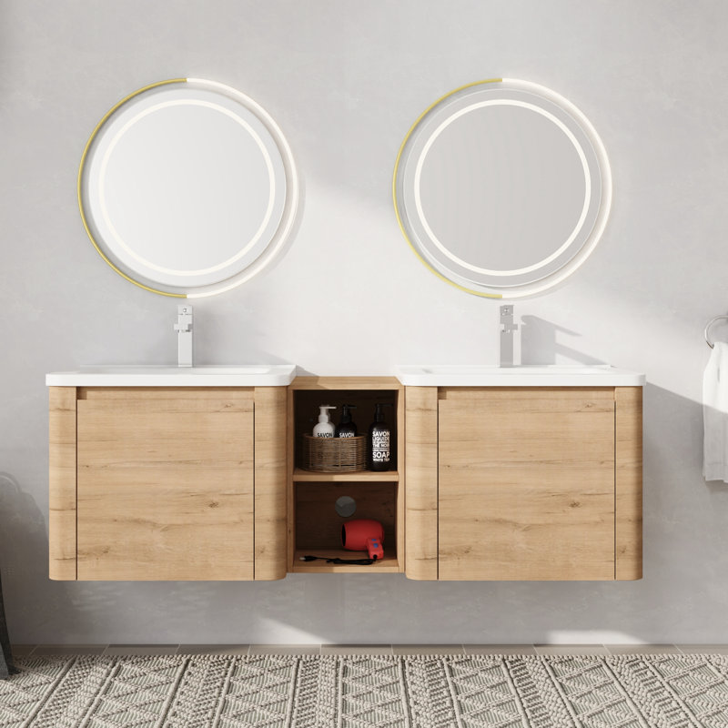 Meuble-lavabo double 60 po avec comptoir en céramique, 60"