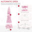 7.5' Tall Unlit Snow Flocked Artificial Christmas Tree Slim Pencil Xmas Tree With Pine Shape And Realistic Branches, Pink