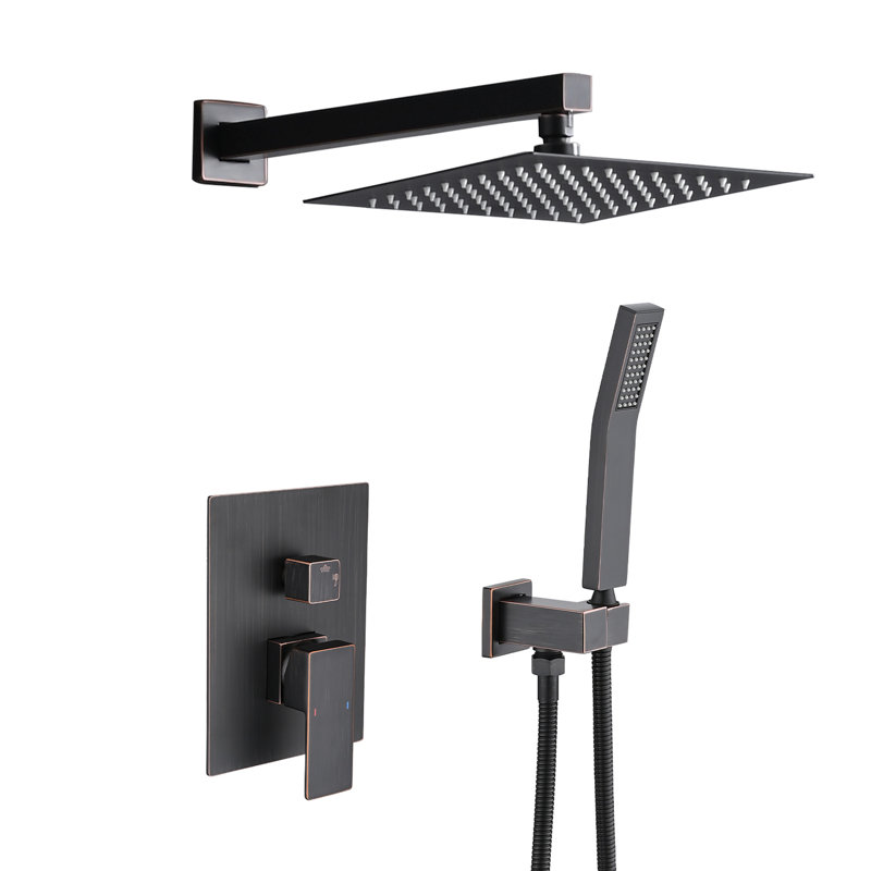 Système de douche mural en bronze huilé avec une pluie de 10 po et une tête portable, robinet autonettoyant pour robinet