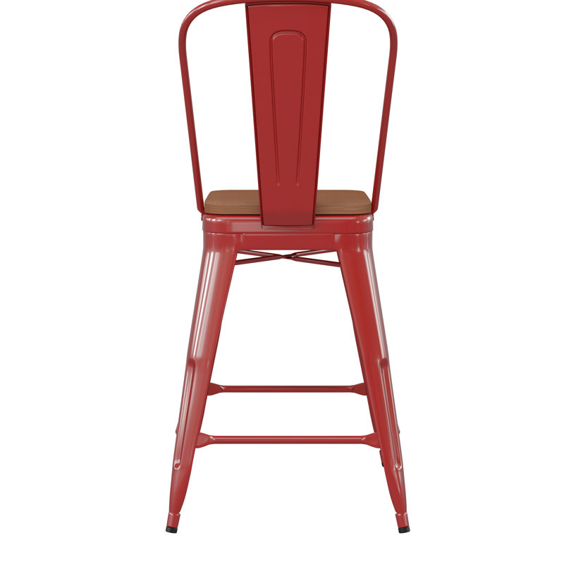 Britian All-Weather Commercial Counter Stool with Removable Back & Poly Resin Seat, Red/Brown