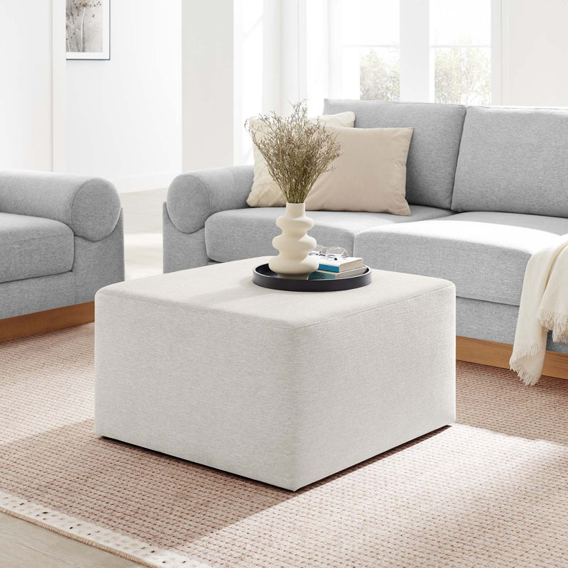 Modway Callum Upholstered Ottoman, Heathered Weave Ivory Fabric