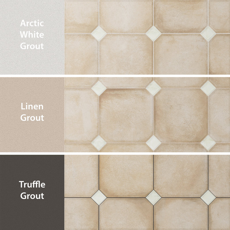 Laverton Octagon W/Taco 7-7/8 In. X 7-7/8 In. Porcelain Floor And Wall Tile, Dark Beige/White