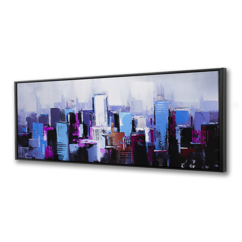Abstract Blue & Purple City - Framed Canvas Home Decor