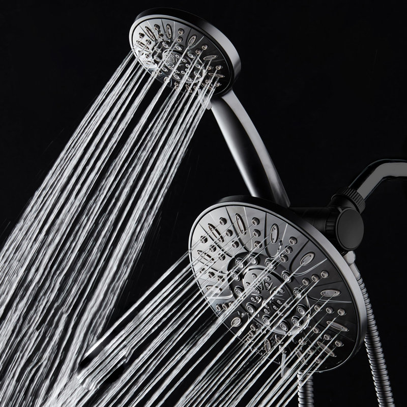7" Premium High Pressure Rainfall Combo With 6-Setting Rain Shower Head, With Stainless Steel Hose, 1.8 Gallons Per Minute