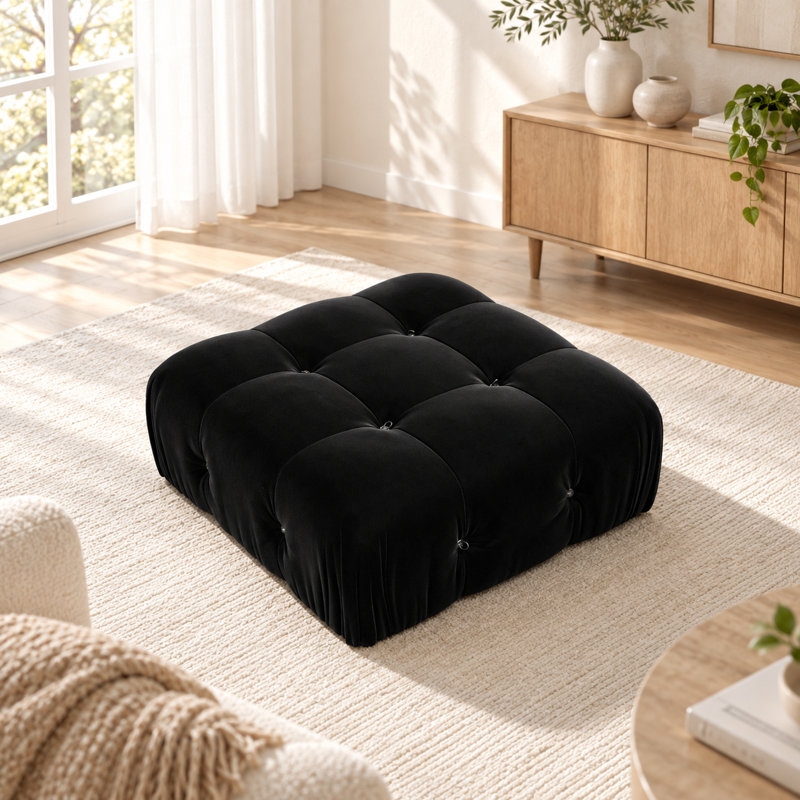 Repose-pieds carré standard en velours Jesse, Noir