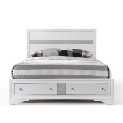 White Storage Queen Bed - Acrylic & Veneer No Box Spring Requirement 5 Support Legs 2 Drawers With Stop Low Profile In Wood 660lbs Weight Capacity Structure And 20lbs Limit
