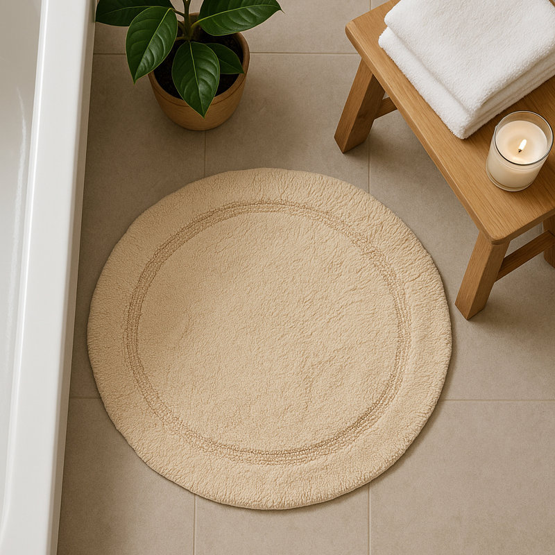 Polygala Cotton Round Bath Mat, Beige