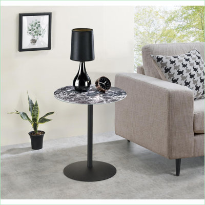 Table basse 17,5 po peu encombrante avec plateau texturé en marbre noir, base en acier robuste