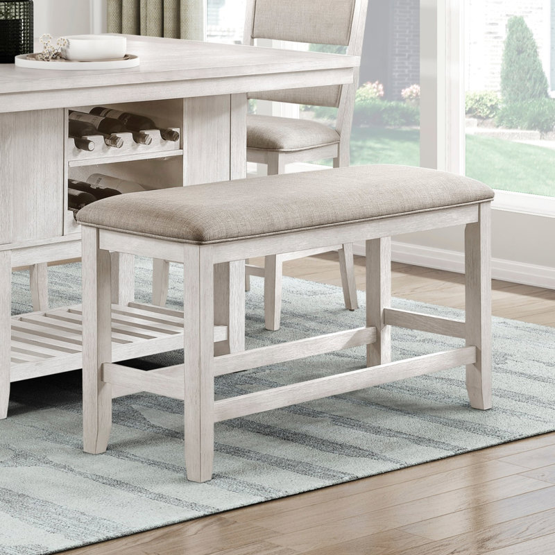 Banc de comptoir Titre moderne avec revêtement texturé gris et finition blanc antique, taille 48 po x 16,5 po, capacité de poids de 300 lb