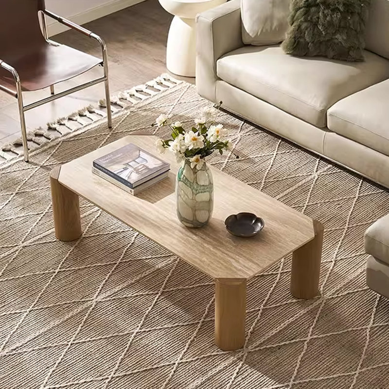 Wabi-sabi solid wood cave stone coffee table
