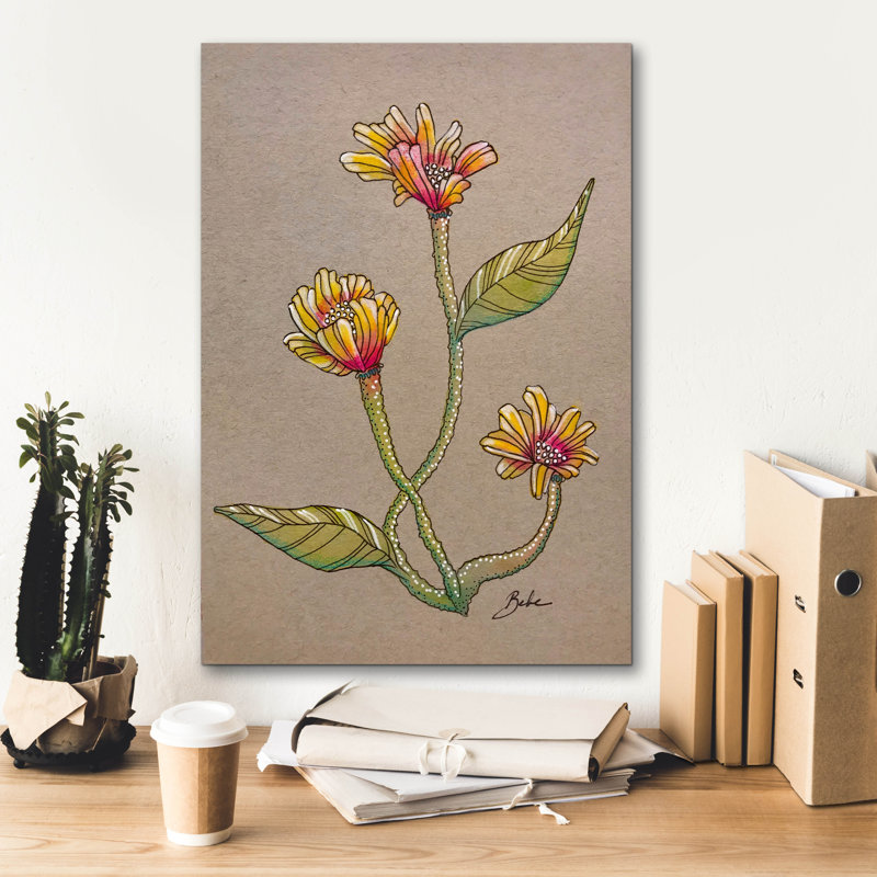  «Yellow Sand Flower» par Bebe Keith, art mural sur toile, 18 po x 26 po
