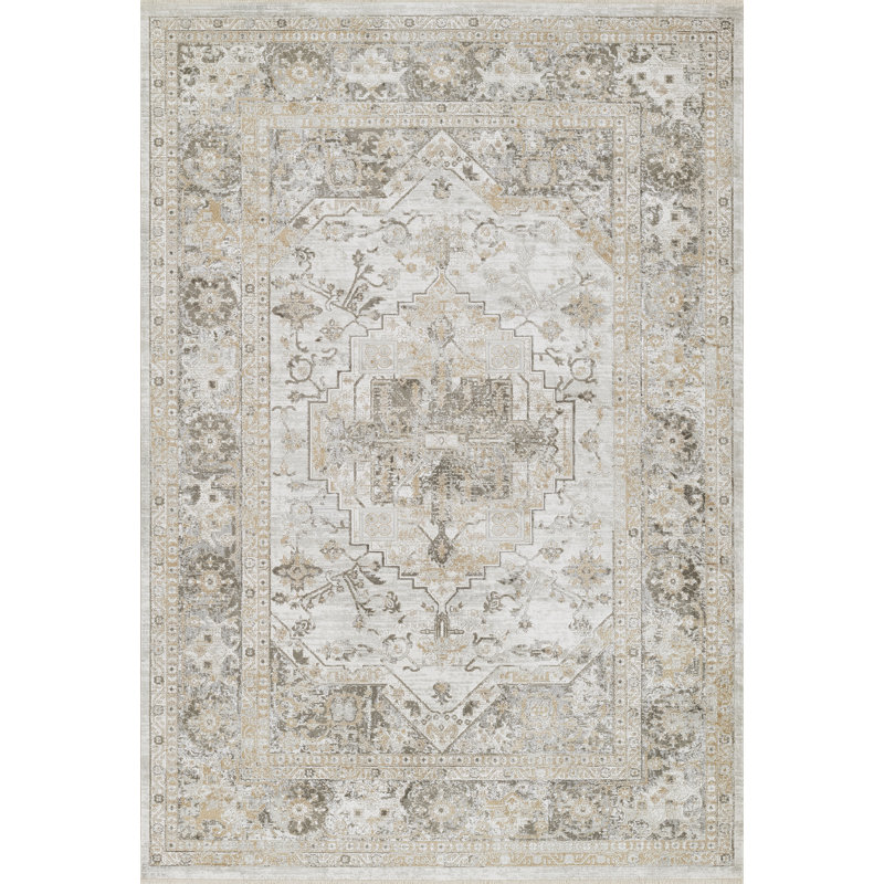 Tapis oriental beige / vert Pannie, Rectangle 3 pi 11 po x 5 pi 5 po