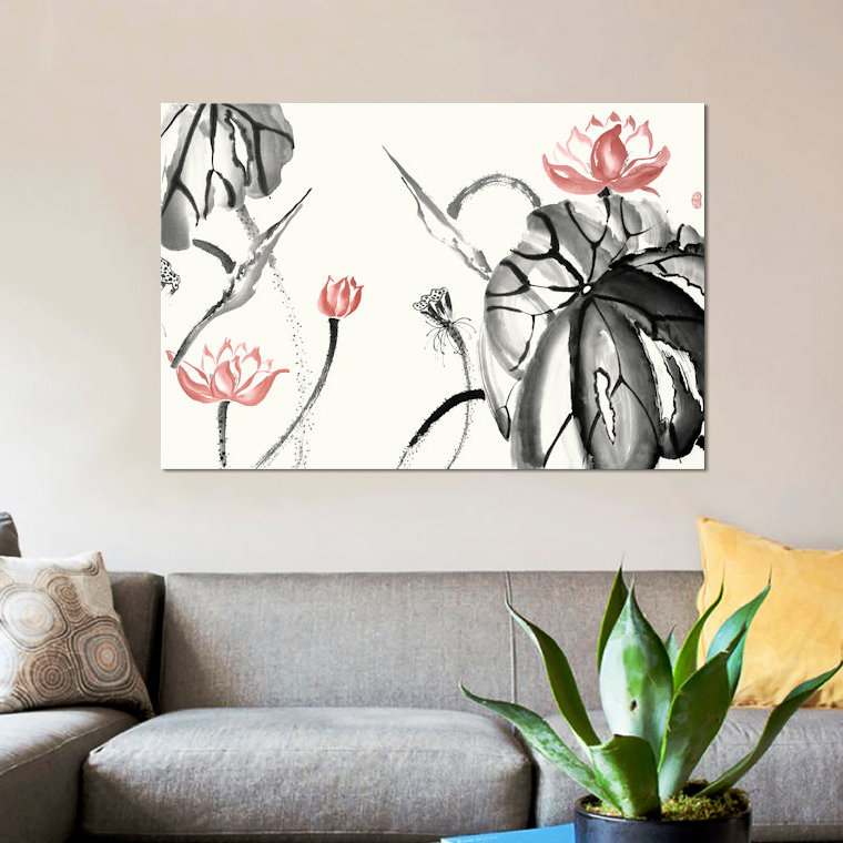 «Lotus Study with Coral II», reproduction sur toile, H 8 po x l 12 po x P 0,75 po