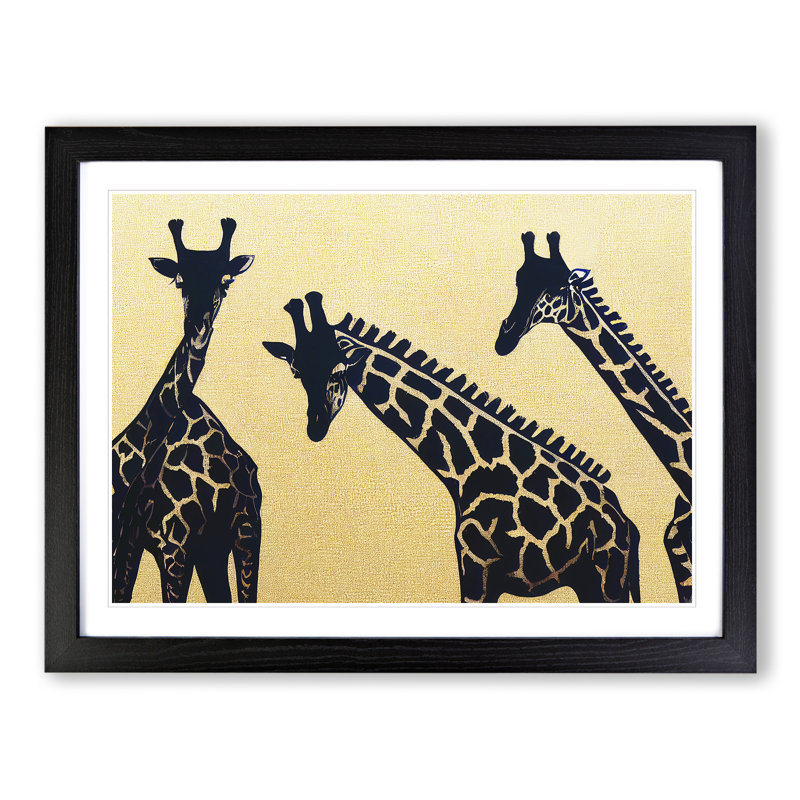 XH1022-9226X Trio of Giraffes Abstract 1 Piece Single Picture Frame Painting, 46cm H x 64cm W x 2cm D, Black