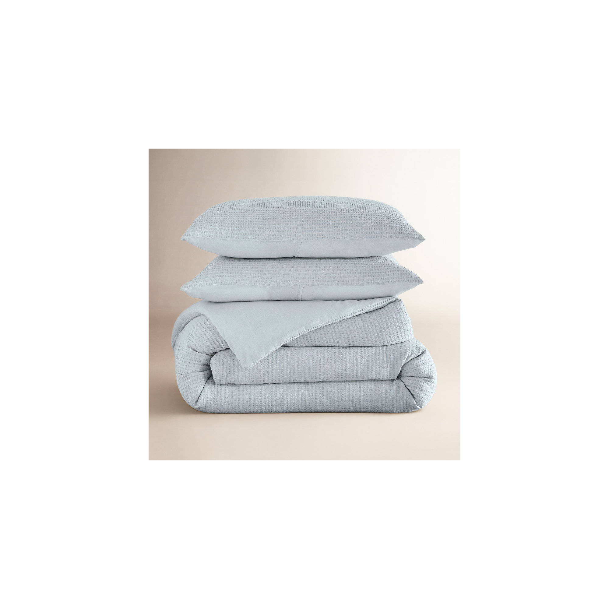 Felix Cotton Waffle Comforter Set, Stormy Blue, King / Cal King Comforter + 2 King Shams