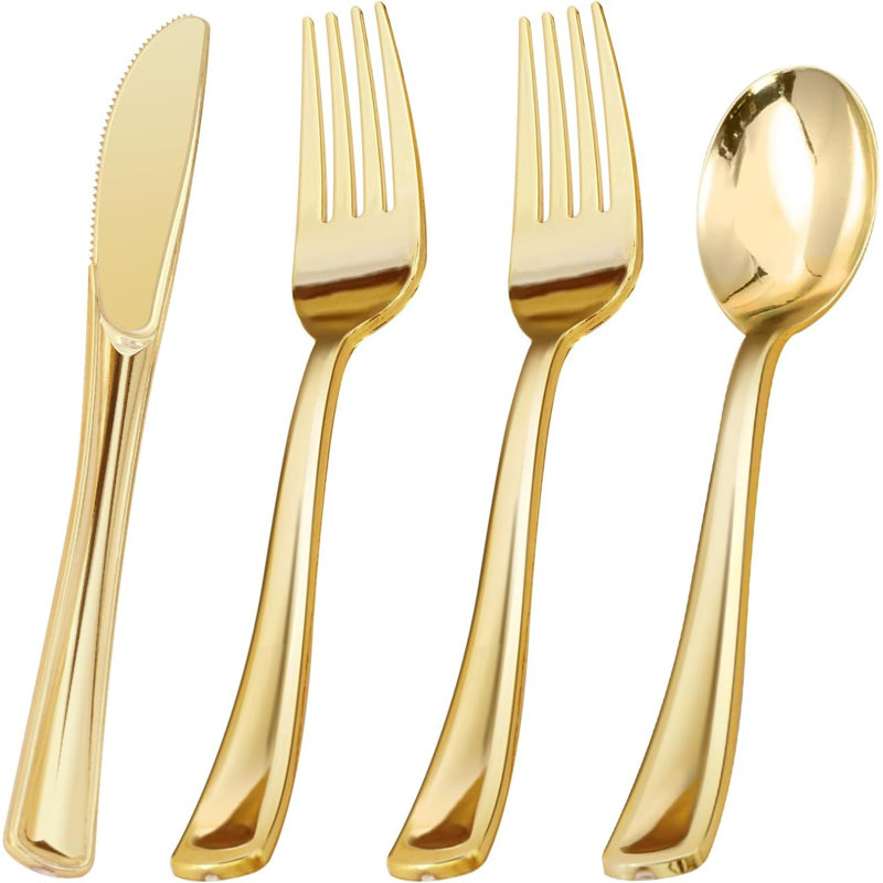 200-piece Gold Plastic Silverware Set