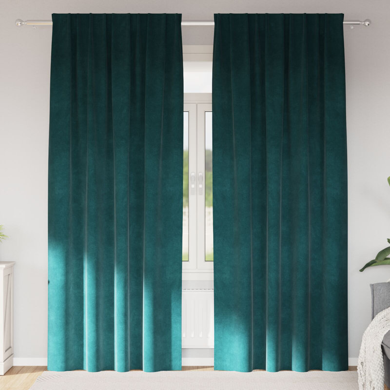 Curtains Polyester 140Cm Sound-Absorbing, Forest Green, 140cm Width x 225cm Drop