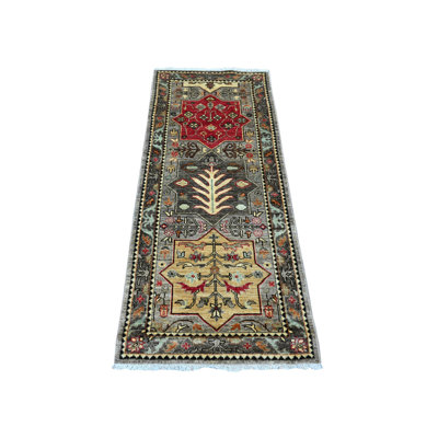 2'6"x5'10" Gray Caucasian Akstafa Design All Wool Hand Knotted Runner Rug 67A5C2555AA945609151A981AFB50058