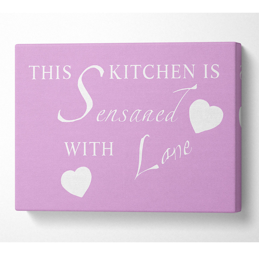 Kitchen Quote This Kitchen Is Seasoned With Love Pink - Leinwanddrucke auf Leinwand